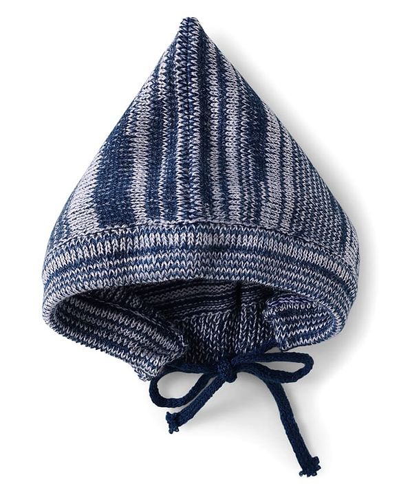 Babyhug Knit Full Sleeves Striped Sweater Set with Cap & Mittens - Navy Blue