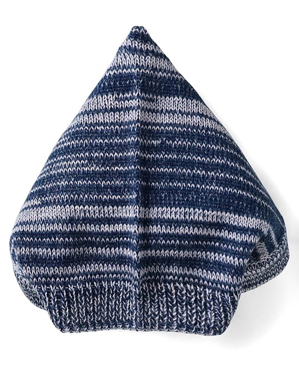 Babyhug Knit Full Sleeves Striped Sweater Set with Cap & Mittens - Navy Blue