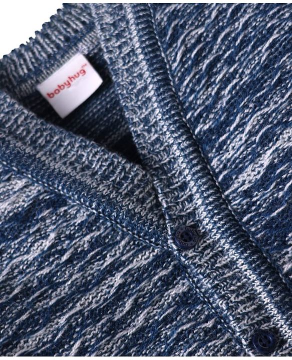 Babyhug Knit Full Sleeves Striped Sweater Set with Cap & Mittens - Navy Blue