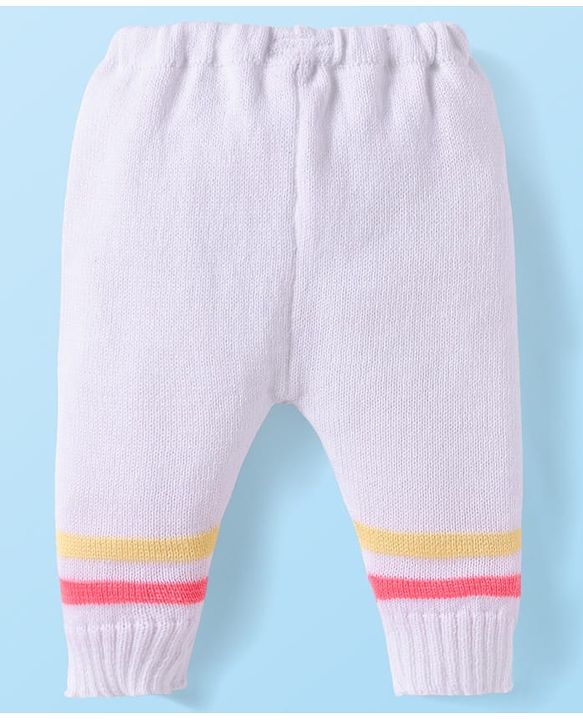 Babyhug Knit Full Sleeves Striped Front Open Sweater Set With Cap & Mittens - Multicolour