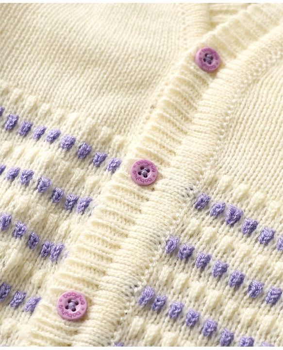 Babyhug Knit Full Sleeves front Open Sweater Set with Cap & Booties - Offwhite