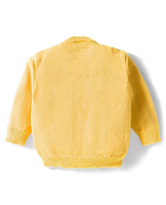 Babyhug Knitted Full Sleeves Front Open Solid Sweater Set With Cap & Mittens - Yellow