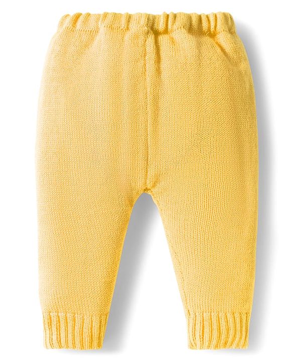 Babyhug Knitted Full Sleeves Front Open Solid Sweater Set With Cap & Mittens - Yellow