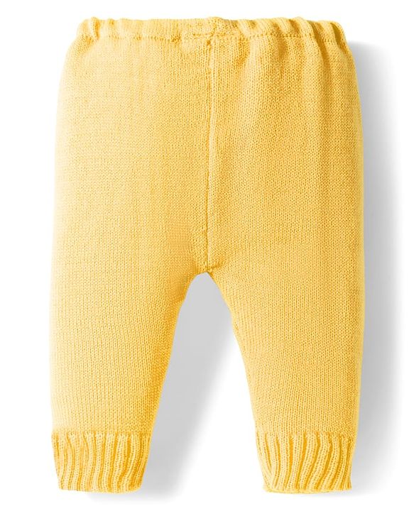 Babyhug Knitted Full Sleeves Front Open Solid Sweater Set With Cap & Mittens - Yellow