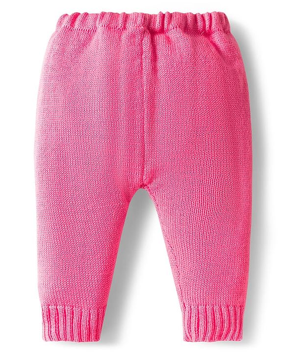 Babyhug Knitted Full Sleeves Front Open Solid Sweater Set With Cap & Mittens - Pink