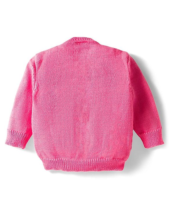Babyhug Knitted Full Sleeves Front Open Solid Sweater Set With Cap & Mittens - Pink