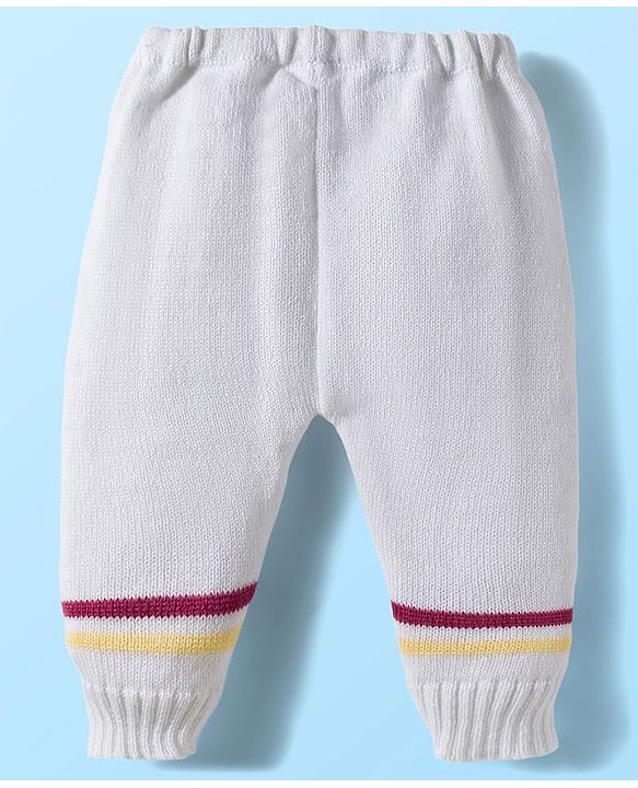 Babyhug Knit Full Sleeves Striped Front Open Sweater Set with Cap & Booties - Multicolor