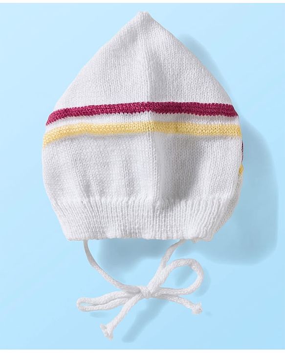 Babyhug Knit Full Sleeves Striped Front Open Sweater Set with Cap & Booties - Multicolor
