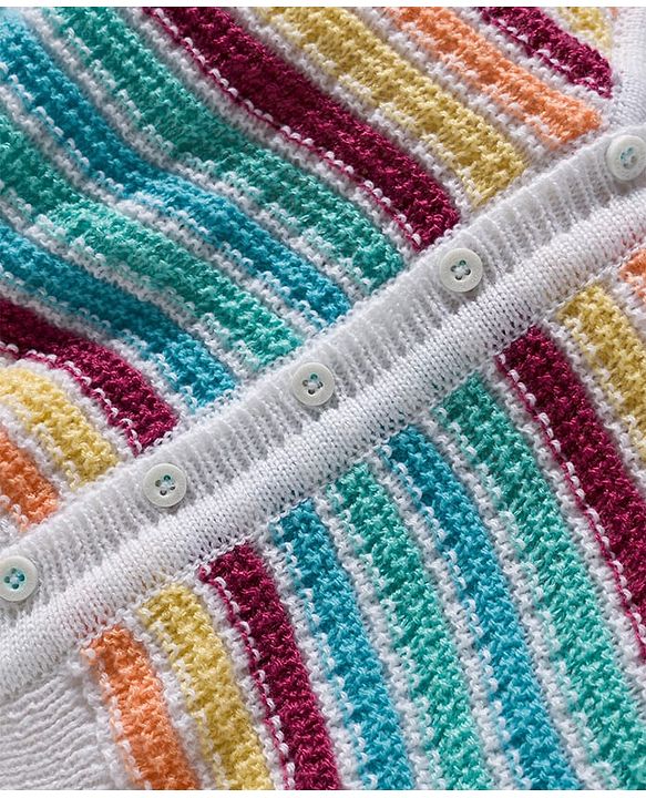 Babyhug Knit Full Sleeves Striped Front Open Sweater Set with Cap & Booties - Multicolor