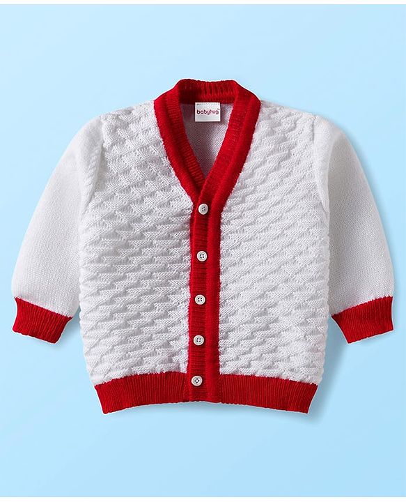 Babyhug Knit Full Sleeves Solid Color Front Open Sweater Set with Cap & Booties - Off White