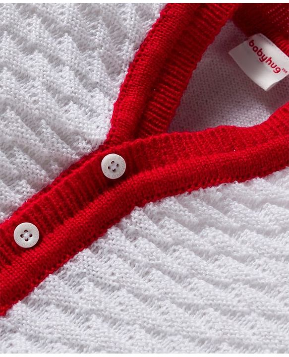 Babyhug Knit Full Sleeves Solid Color Front Open Sweater Set with Cap & Booties - Off White