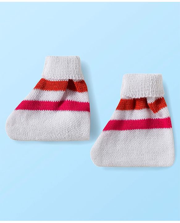 Babyhug Knit Full Sleeves Striped Front Open Sweater Set with Cap & Booties - Multicolor