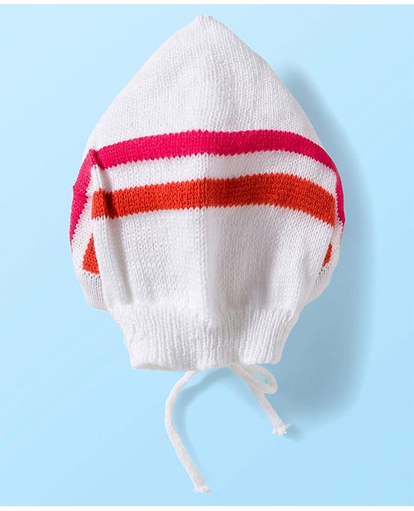 Babyhug Knit Full Sleeves Striped Front Open Sweater Set with Cap & Booties - Multicolor