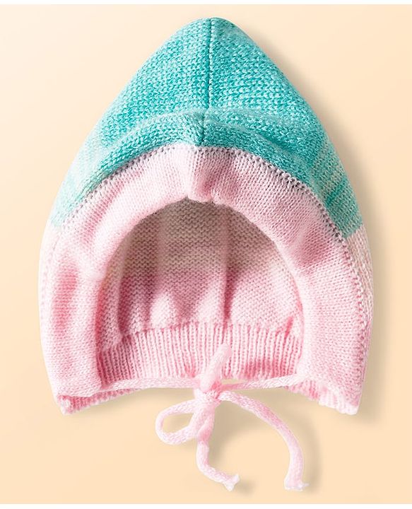 Babyhug Knit Full Sleeves Color Block Front Open Sweater Set with Cap & Booties - Pink