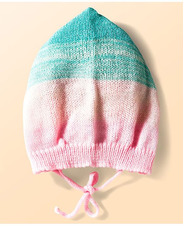 Babyhug Knit Full Sleeves Color Block Front Open Sweater Set with Cap & Booties - Pink