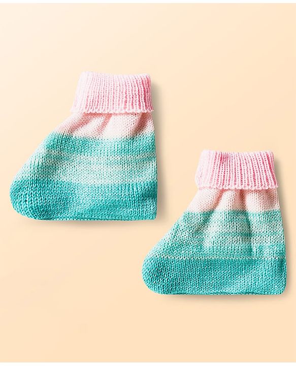 Babyhug Knit Full Sleeves Color Block Front Open Sweater Set with Cap & Booties - Pink