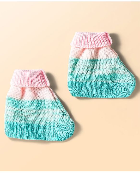 Babyhug Knit Full Sleeves Color Block Front Open Sweater Set with Cap & Booties - Pink