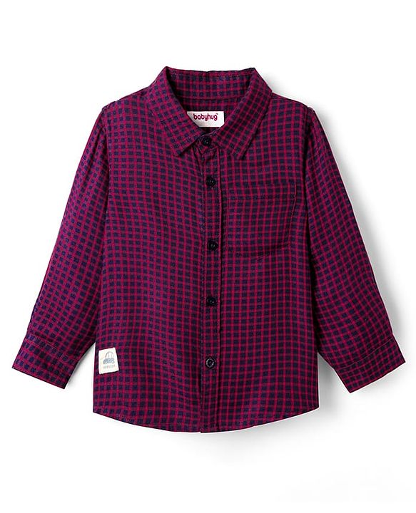 Babyhug 100% Cotton Full Sleeves Checks Shirt With Patch Detailing - Maroon