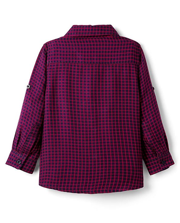 Babyhug 100% Cotton Full Sleeves Checks Shirt With Patch Detailing - Maroon