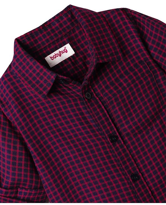 Babyhug 100% Cotton Full Sleeves Checks Shirt With Patch Detailing - Maroon