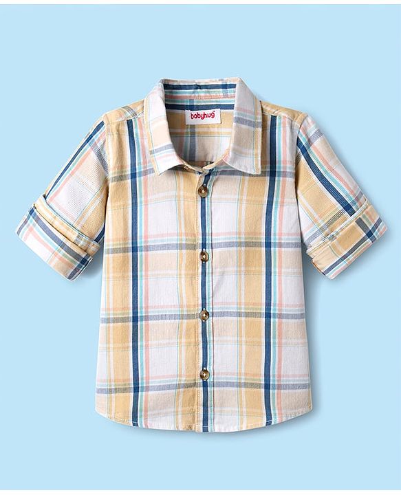 Babyhug Cotton Woven Full Sleeves Checkered Shirt - Yellow