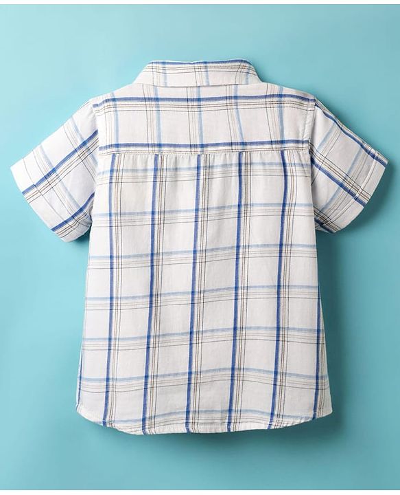 Babyhug Cotton Woven Half Sleeves Shirt With Checks Print - White