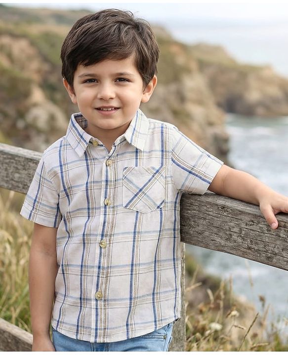 Babyhug Cotton Woven Half Sleeves Shirt With Checks Print - White