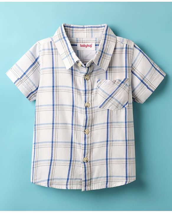 Babyhug Cotton Woven Half Sleeves Shirt With Checks Print - White