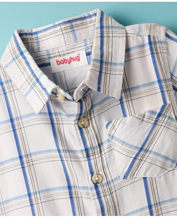 Babyhug Cotton Woven Half Sleeves Shirt With Checks Print - White