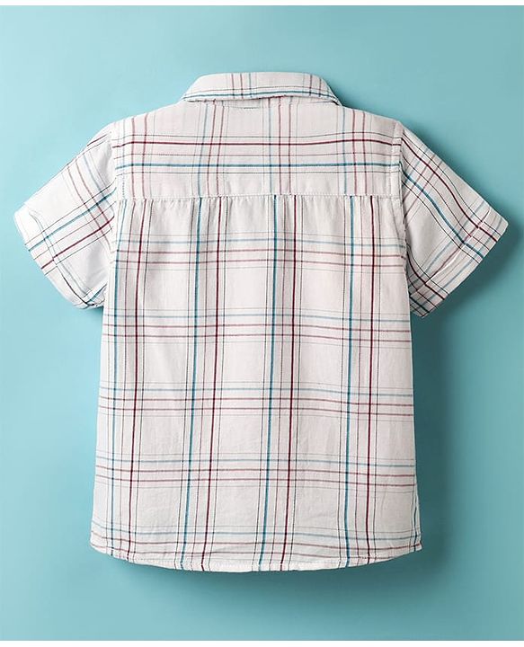Babyhug Cotton Woven Half Sleeves Shirt With Checks Print - White