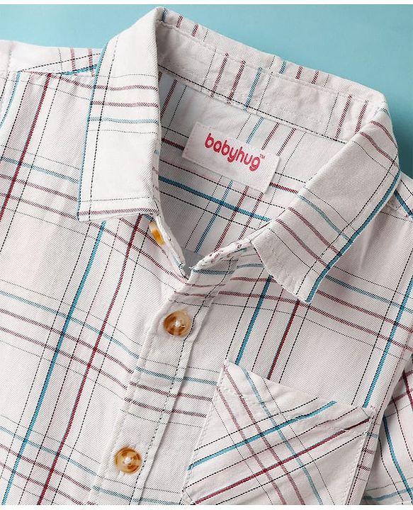 Babyhug Cotton Woven Half Sleeves Shirt With Checks Print - White