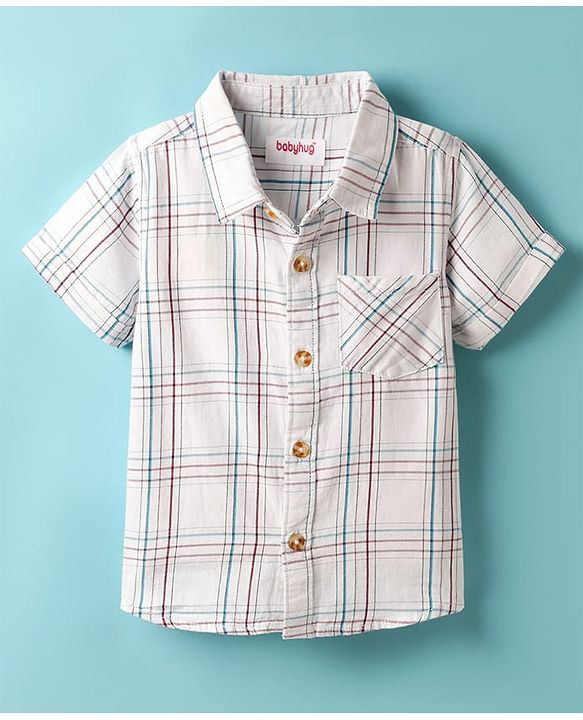 Babyhug Cotton Woven Half Sleeves Shirt With Checks Print - White
