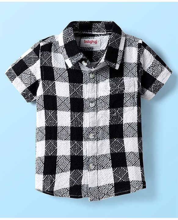 Babyhug Cotton Woven Half Sleeves Shirt With Checks - Black