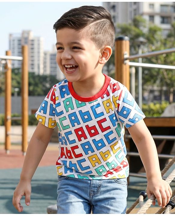 Babyhug 100% Cotton Knit Half Sleeves T-Shirt with Text Print - White