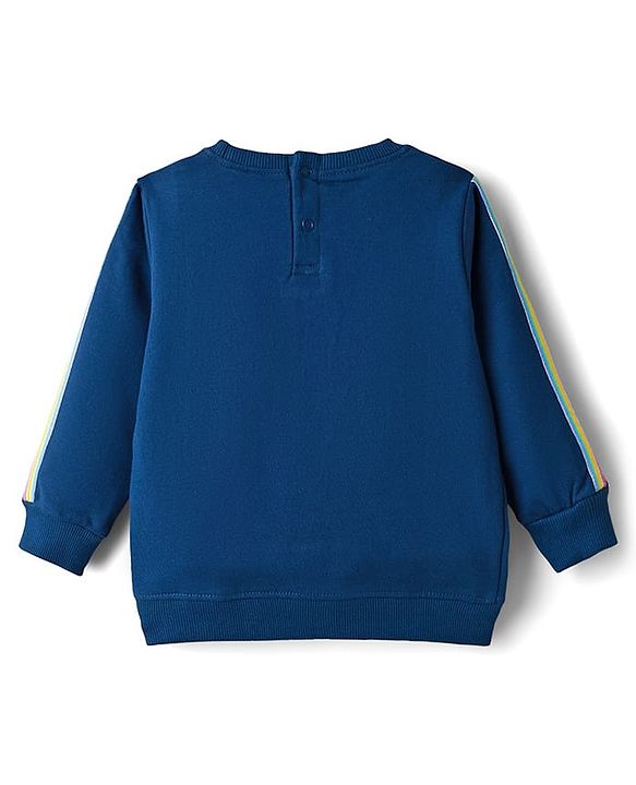 Babyhug Cotton Knit Full Sleeves Sweatshirt With Text Print & Kangaroo Pockets - Navy Blue