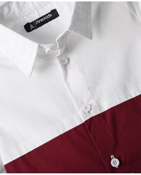 Pine Kids Cotton Woven Full Sleeves Color Block Shirt - White & Red