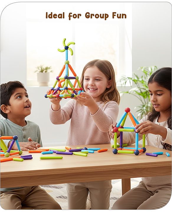 Babyhug Magnetic Colorful Sticks - 64 Pieces| Montessori Learning| Learning Building Activity & Educational Toy| for 3+ Year Kids| Creative Gifting| Unlimited Play| Child Safe Material| BIS Certified