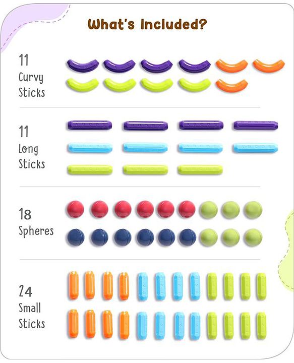 Babyhug Magnetic Colorful Sticks - 64 Pieces| Montessori Learning| Learning Building Activity & Educational Toy| for 3+ Year Kids| Creative Gifting| Unlimited Play| Child Safe Material| BIS Certified