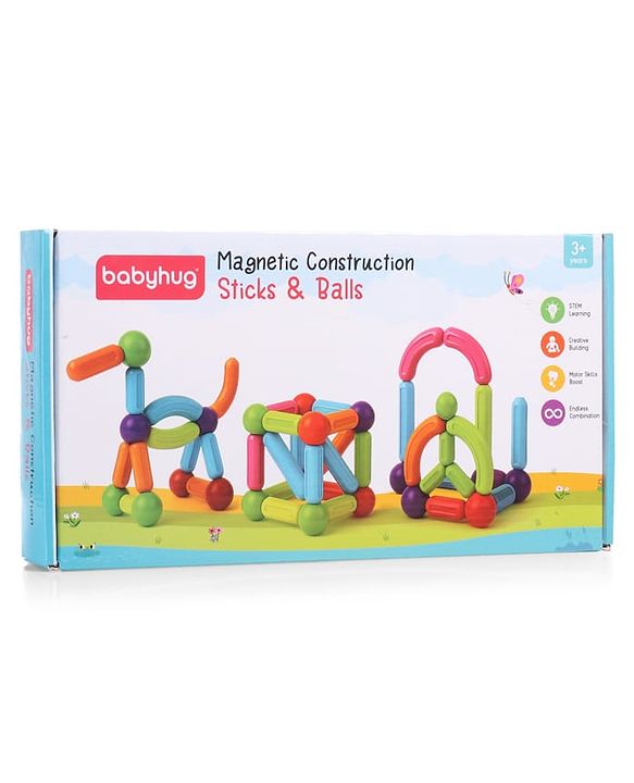 Babyhug Magnetic Colorful Sticks - 64 Pieces| Montessori Learning| Learning Building Activity & Educational Toy| for 3+ Year Kids| Creative Gifting| Unlimited Play| Child Safe Material| BIS Certified
