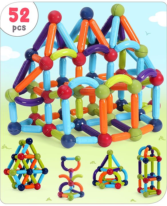 Babyhug Magnetic Colorful Sticks -52 Pieces| Montessori Learning| Learning Building Activity & Educational Toy| for 3+ Year Kids| Creative Gifting| Unlimited Play| Child Safe Material| BIS Certified