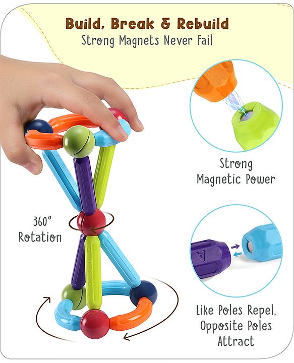 Babyhug Magnetic Colorful Sticks -52 Pieces| Montessori Learning| Learning Building Activity & Educational Toy| for 3+ Year Kids| Creative Gifting| Unlimited Play| Child Safe Material| BIS Certified