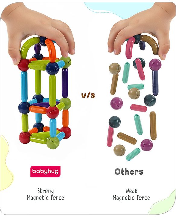 Babyhug Magnetic Colorful Sticks -52 Pieces| Montessori Learning| Learning Building Activity & Educational Toy| for 3+ Year Kids| Creative Gifting| Unlimited Play| Child Safe Material| BIS Certified