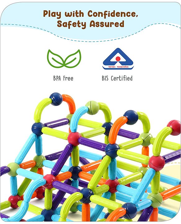 Babyhug Magnetic Colorful Sticks -52 Pieces| Montessori Learning| Learning Building Activity & Educational Toy| for 3+ Year Kids| Creative Gifting| Unlimited Play| Child Safe Material| BIS Certified