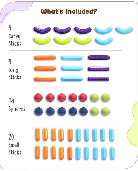 Babyhug Magnetic Colorful Sticks -52 Pieces| Montessori Learning| Learning Building Activity & Educational Toy| for 3+ Year Kids| Creative Gifting| Unlimited Play| Child Safe Material| BIS Certified