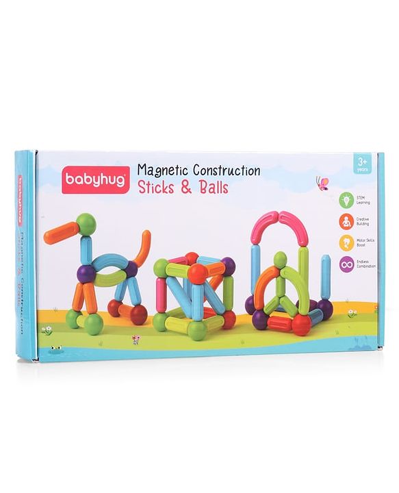 Babyhug Magnetic Colorful Sticks -52 Pieces| Montessori Learning| Learning Building Activity & Educational Toy| for 3+ Year Kids| Creative Gifting| Unlimited Play| Child Safe Material| BIS Certified