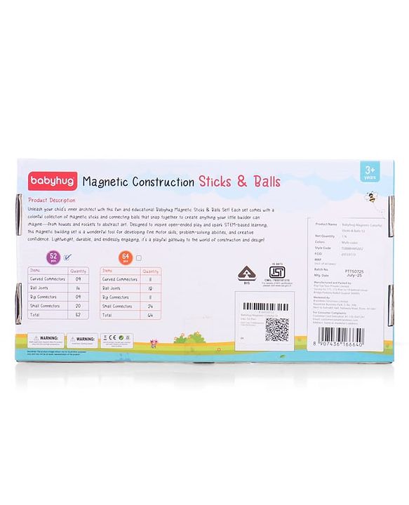 Babyhug Magnetic Colorful Sticks -52 Pieces| Montessori Learning| Learning Building Activity & Educational Toy| for 3+ Year Kids| Creative Gifting| Unlimited Play| Child Safe Material| BIS Certified