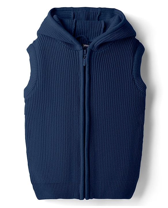 Pine Kids Knit Sleeveless Solid Coloured Front Open Hooded Sweater - Navy Blue
