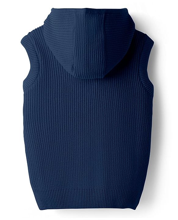 Pine Kids Knit Sleeveless Solid Coloured Front Open Hooded Sweater - Navy Blue