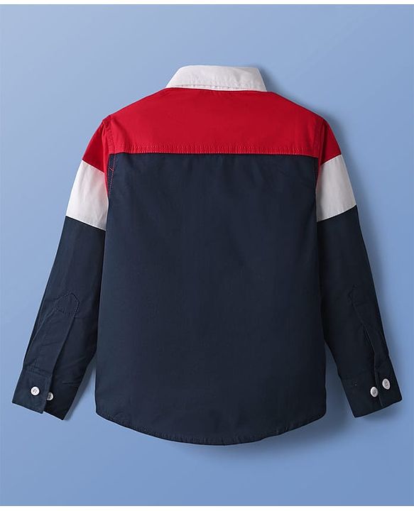 Pine Kids Cotton Woven Full Sleeves Color Block Shirt - Navy Blue & Red