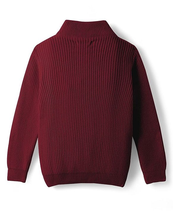 Pine Kids Knit Full Sleeves High Neck Solid Color Pullover Sweater - Wine